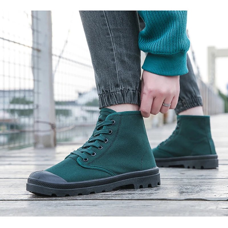 

2025 Autumn Early Winter Shoes Mens Ankle Boots Cool Street Style Canvas Shoes Brand Male Footwear Black Green Plus Size 45 D555