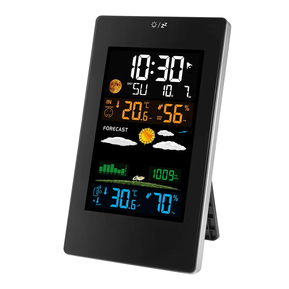 Wireless Weather Station Indoor Outdoor Thermometer Hygrometer with Sensor Color Screen Alarm Clock Calendar Weather Forecast