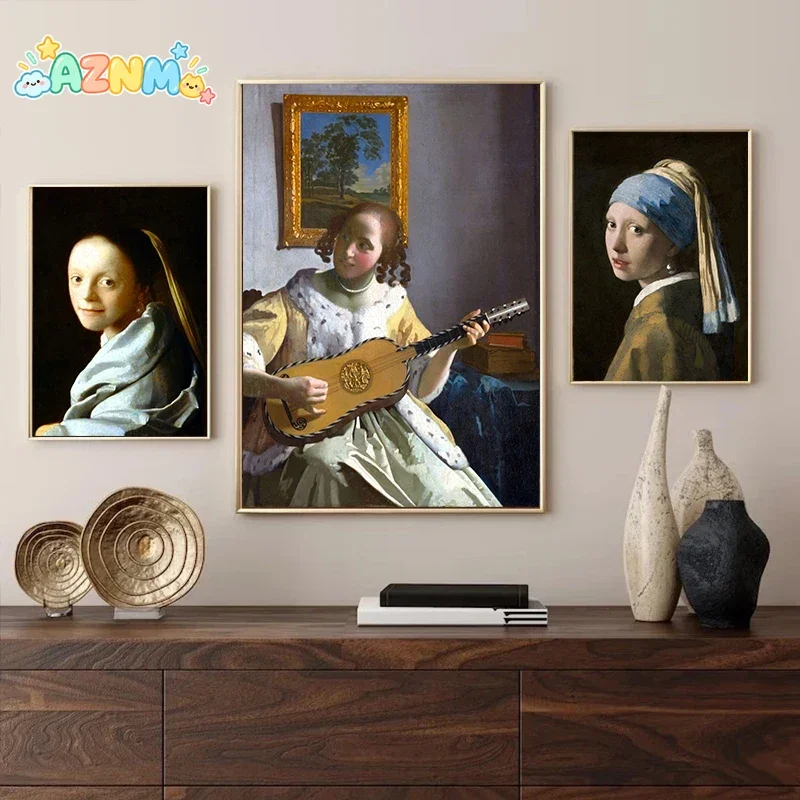 Johannes Vermeer Classic Artwork Famous Painting Canvas Poster Print The Milkmaid Girl with A Pearl Earring Mural for Home De