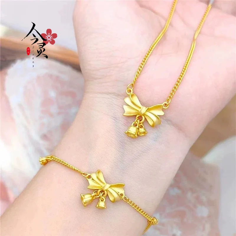 

Luxury 24K 9999 Pure Gold real gold Orchid Bow Necklace Women's Clavicle Chain Bracelet