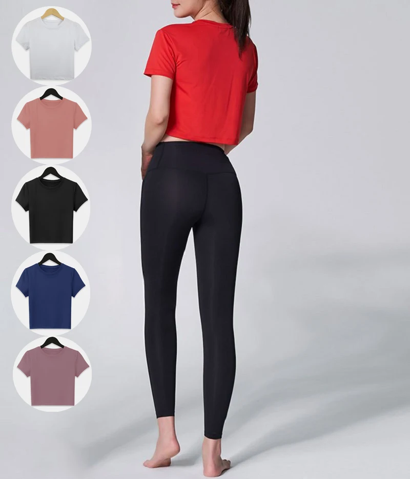 

Trendy Women Short Sleeve Summer Tops Tees - Solid Color O Neck Spring Sport TShirt ,Girl Running Fitness Slim T-Shirt