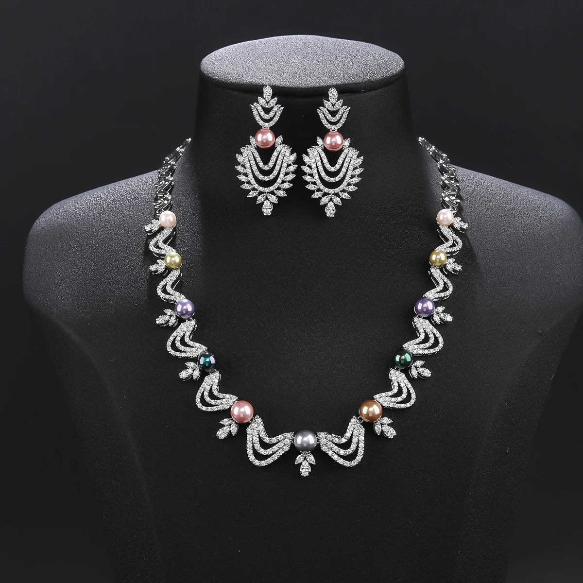 Beautiful Fashion White Cubic Zirconia Colour Pearl Necklace Bridal Wedding Jewelry Set for Women Party Jewelry Gift CN11596