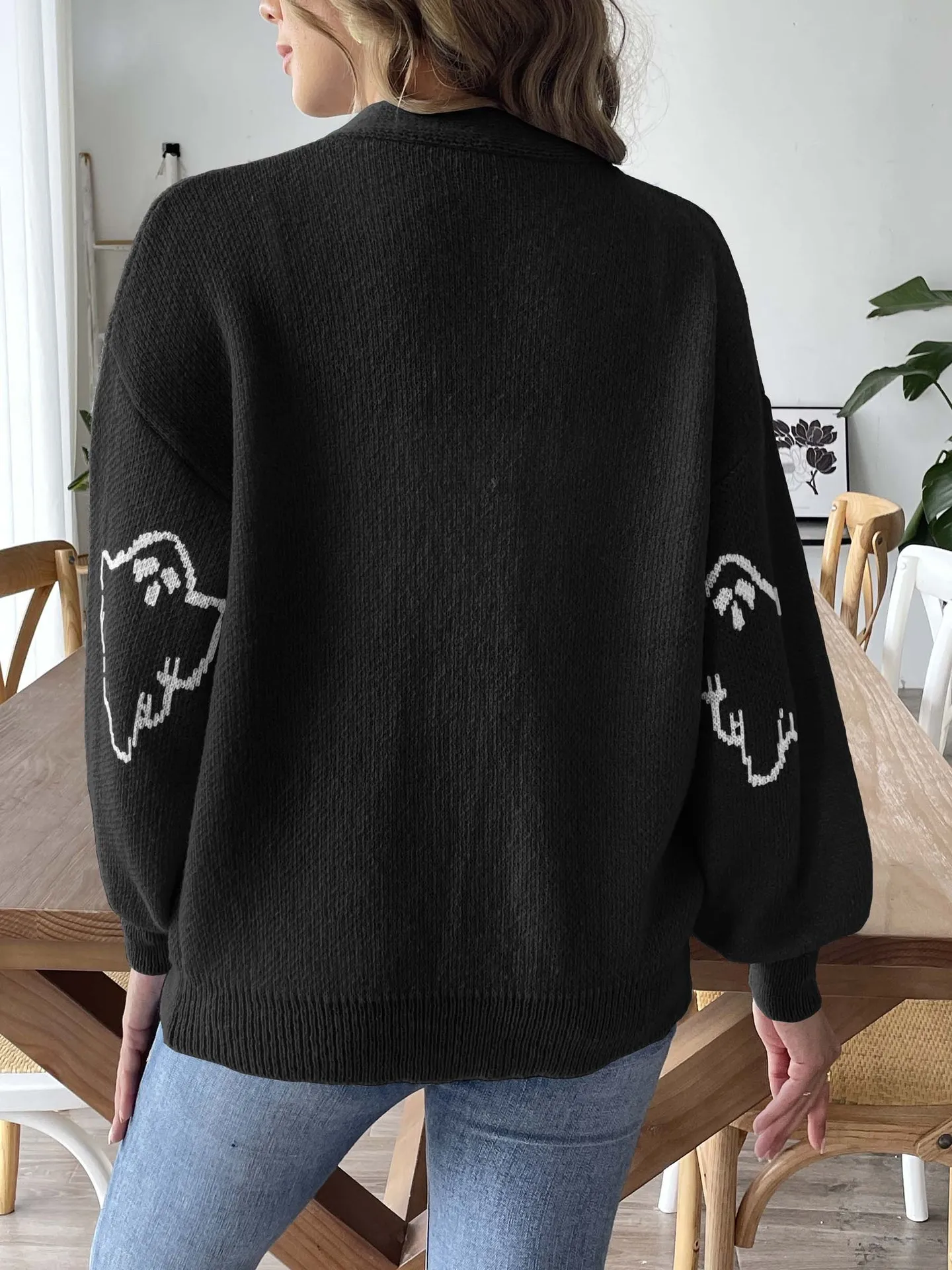 Cartoon Ladies Pullovers Sweater Halloween Fashion Streetwear V-Neck Vintage Loose Casual Comfortable Long Sleeved Autumn Winter