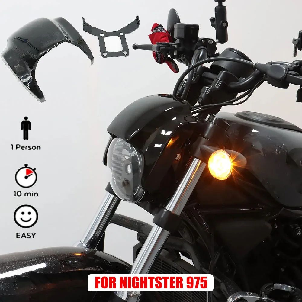

Gloss Black Headlight Brow Cover Suitable For Harley Nightster 975 | Front Fairing Mask RH975 2022+ Headlamp Deflector