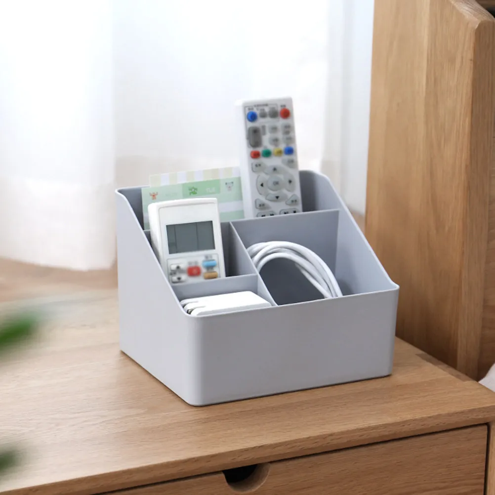 

Multifunction Plastic Storage Box Grey 4 Compartments Desktop Organizer Office Sundries Container Pen Holder Desktop Container