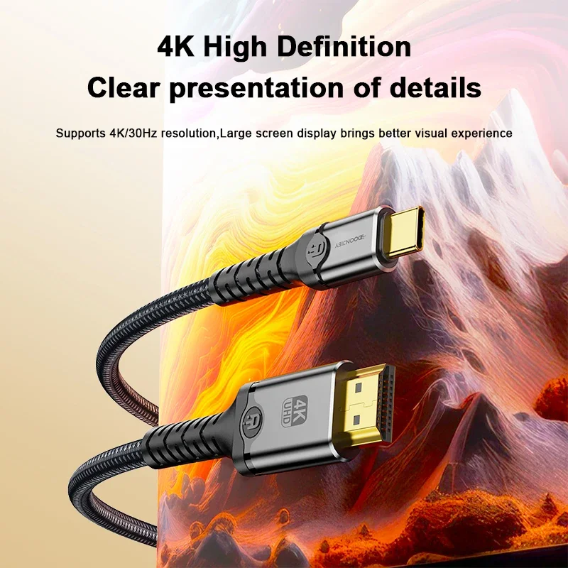 DOONJIEY USB Type-C to HDMI Cable 4K@30Hz USB C to HDMI Adapter Compatible Thunderbolt 4/3  For MacBook Laptop iPhone 17 16