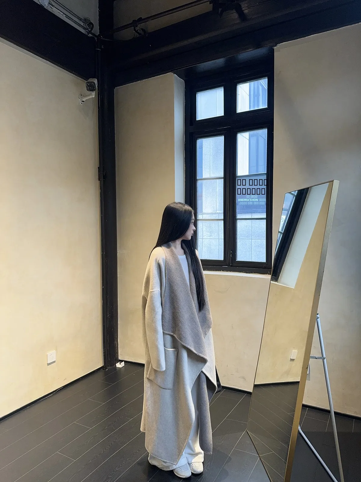 

Yellow Bright Elovey Loose Beautiful Long Double-Breasted Woolen Coat Double-Sided Cool Sensation Two-Tone Large Collar