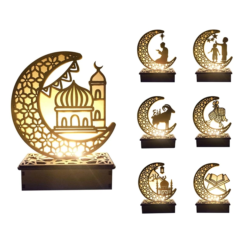 Nuevas luces de luna y estrella, decoraciones de Ramadán, luz nocturna LED de Ramadán Eid, lámpara de mesa decorativa, luces nocturnas de estrella y luna