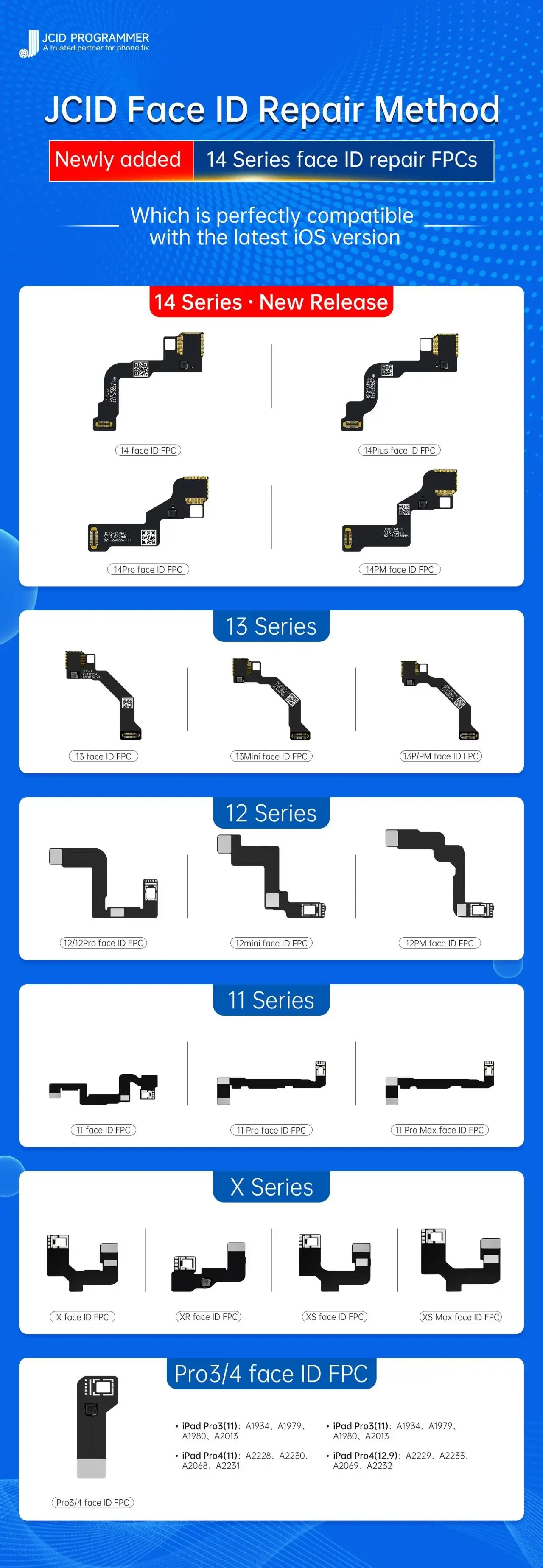 JC Dot Matrix Flex Cable JC V1SE Upgrade Wifi Kit For X-14 Pro Max Dot Projector Read Write Dot Matrix Face ID Repair Flex Cable