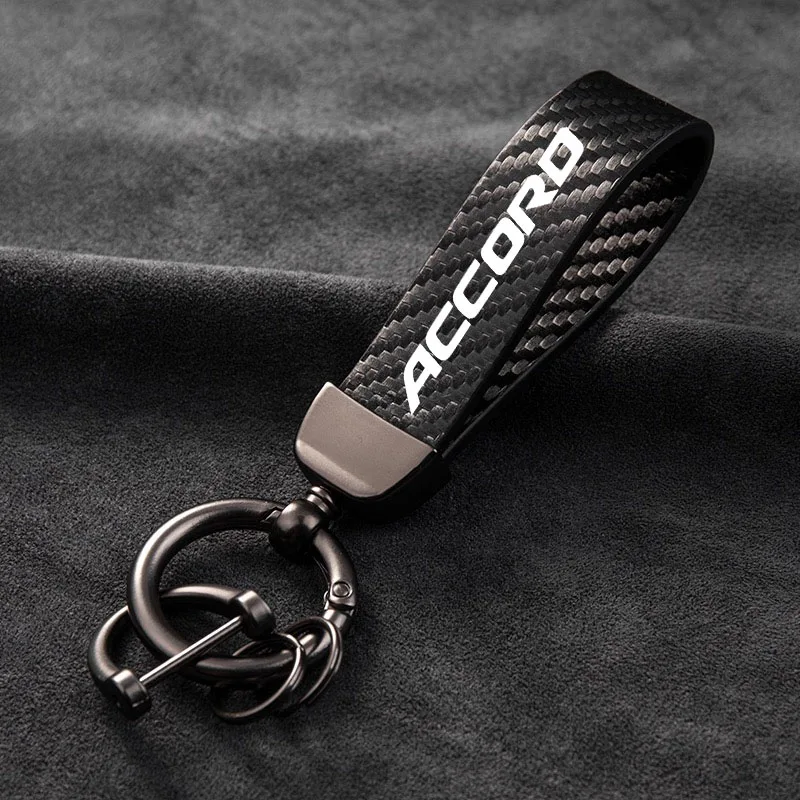 Carbon Fiber Textured Leather Keychain Ultra HD Printed Car Keychain for Honda Accord Car Accessories