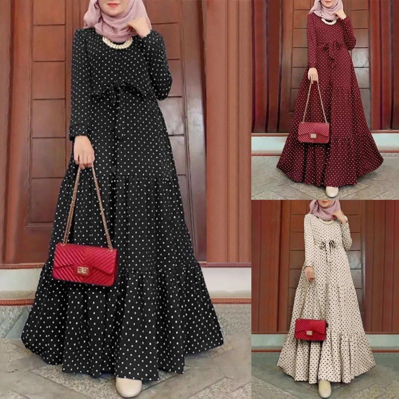 Busana Vintage motif bunga Sundress wanita Muslim gaun Maxi Lebaran Dubai Abaya Turki Kaftan jubah pesta wanita gaun malam