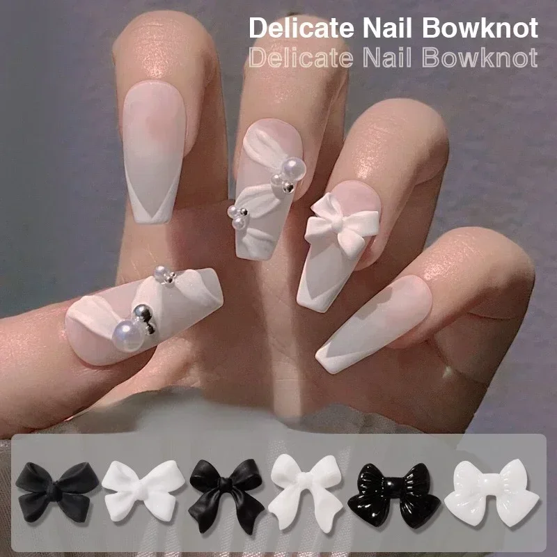 50pcs/Bag Black And White Nail Art Bowknot Resin Nail Jewelry Three-Dimensional Ribbon Polishing Jewelry DIY Nail Art Design