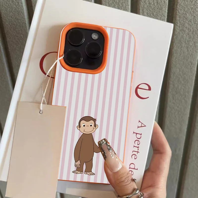 Gestreifte Keks-Affen-Muster Lychee-Textur Handyhülle für iPhone 17 Air 17 16 15 14 13 12 11 Pro Max 14 15 Plus XR Weiche Hülle – Detail 6