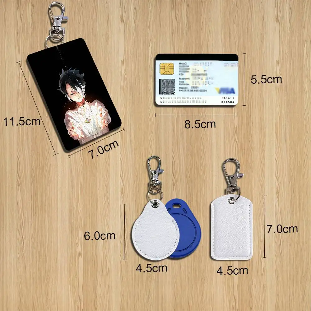Norman Ray Promised Neverland Rectangle ID Card Case Keychain Access Card Bag Key Tag Ring Leather Card Holder Key Ring Access