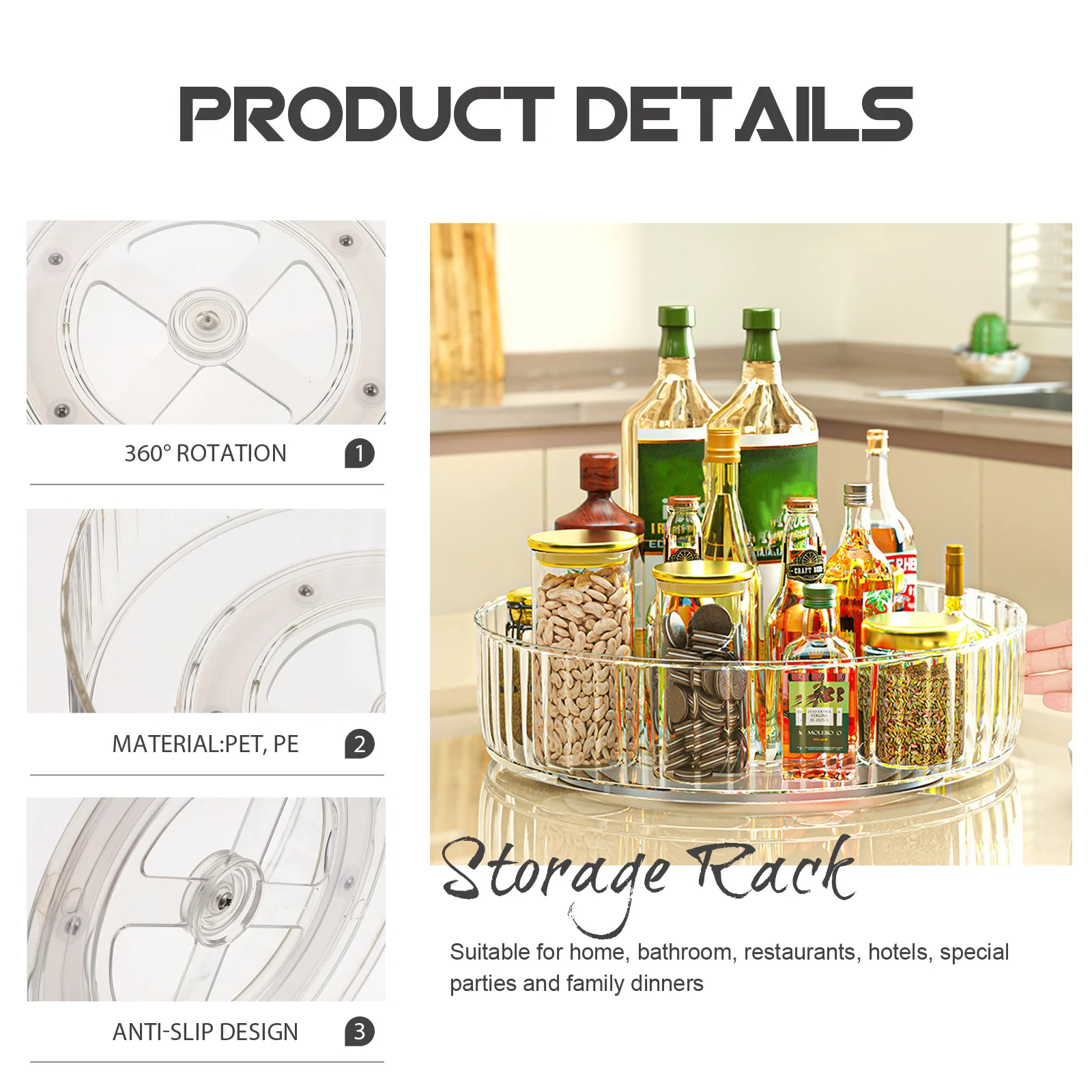 

Rotatable Storage Rack Transparent Kitchen Bathroom Organizer for Makeup Condiment Sundries Multi-Functional Countertop Holder