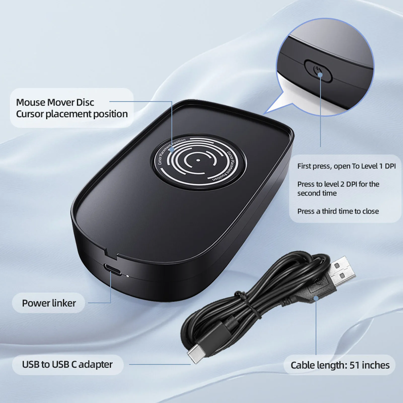 Souris Portable Jiggler 2 DPI niveau automatique Ultra silencieux grand disque Plug and Play souris Mover pour les présentation de réunion de jeu