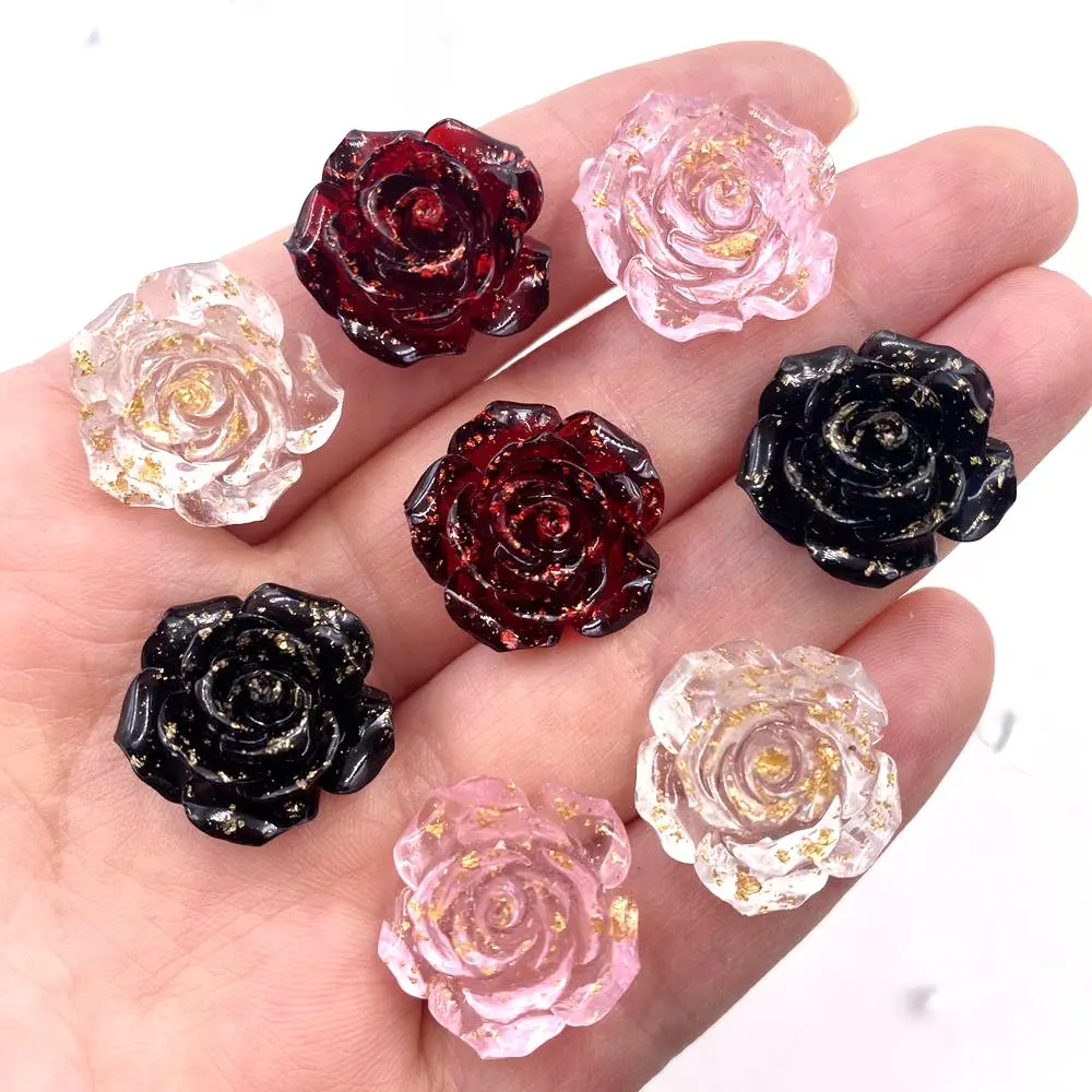 16Pcs 18mm Resin Gold Foil Rose Flatback Flower Rhinestone Gems Scrapbook Wedding Ornaments Applique Crafts DIY L54