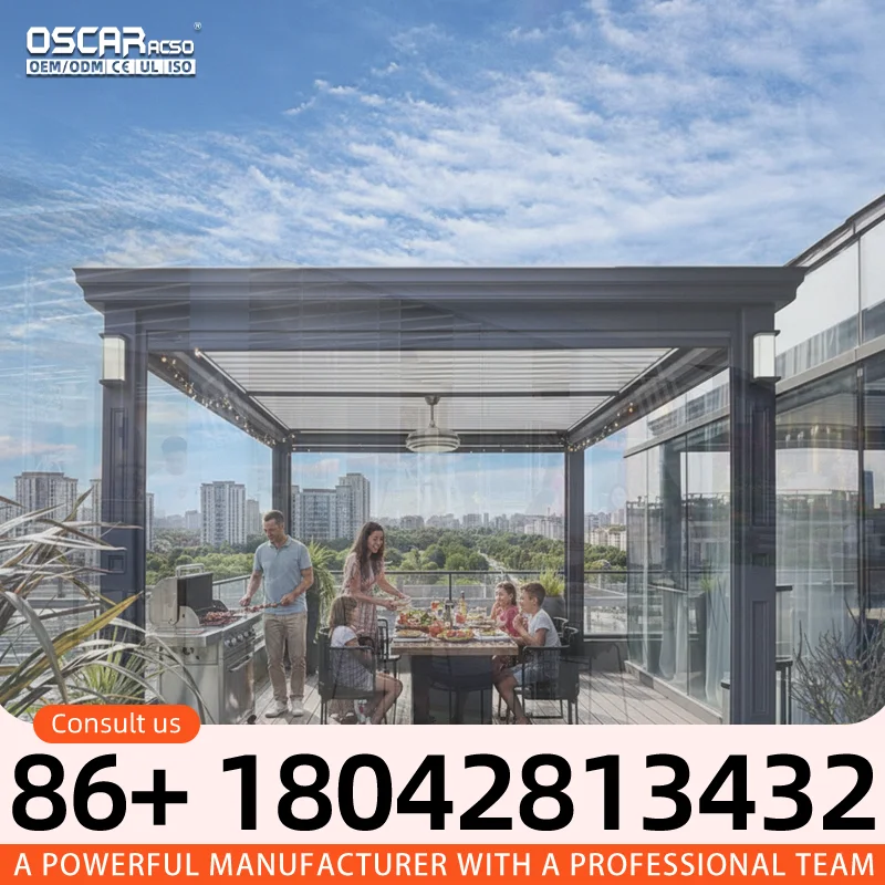Outdoor Wall Mounted Gazebo Sunshade Canopy Smart Ventilated Arbor Cabana Garden Backyard Poolside Europe America 6x3m Bioclimat