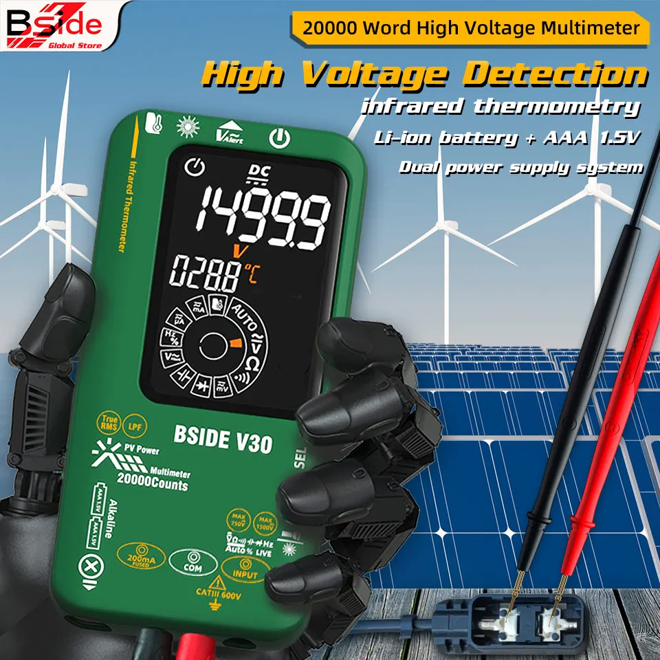 

BSIDE V30 Photovoltaic Intelligent Multimeter Digital 1500V Mining 20,000 Character Display, Infrared Temperature Measurement