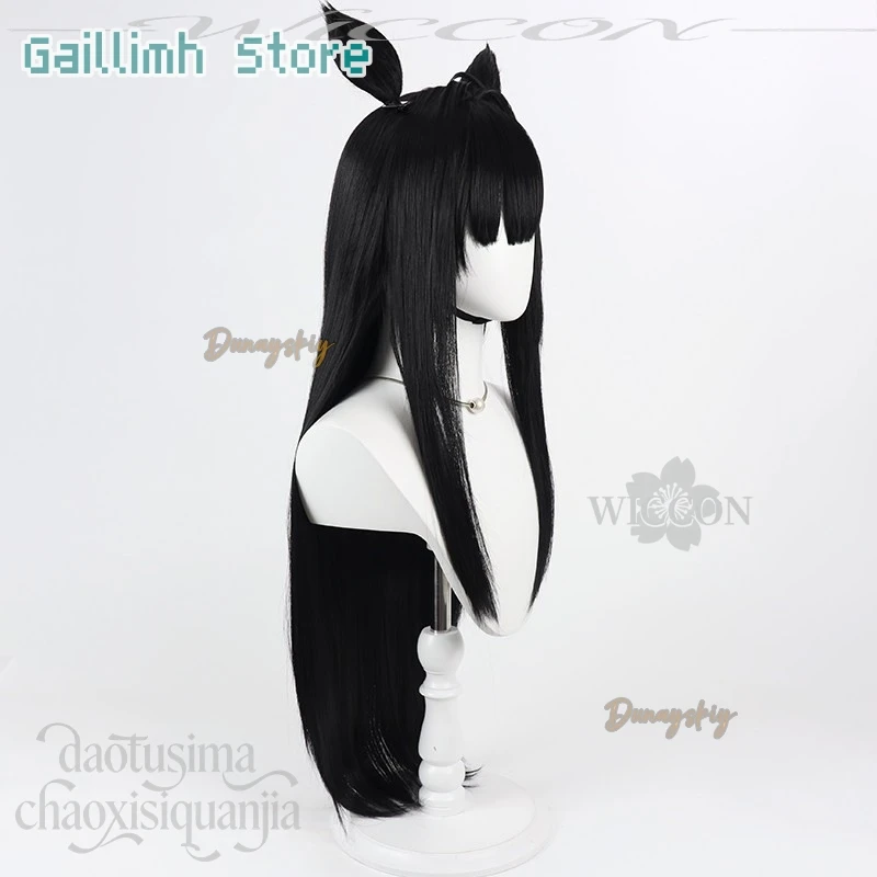 Game Cosplay Mint Black Beautiful Long Straight Hair Synthetic Hair Furry Furrsuit Cat Earwear Idol Fashion 