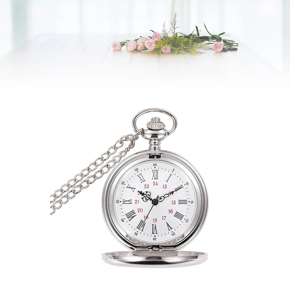 

Large Retro Silver Pocket Watch Zinc Alloy Quartz Glass Stylish Durable Protective Cover Smooth Pocket Watch Quartz Necklace