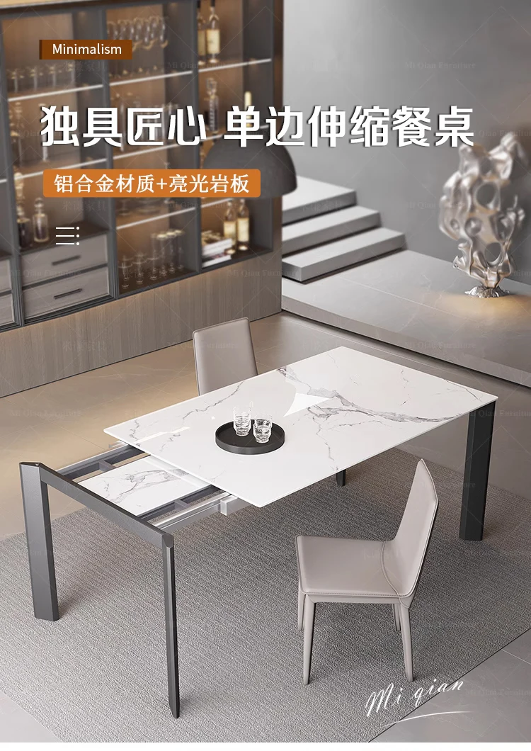 Italian light extravagant rock plate table retractable small household island table unilateral stretch black table