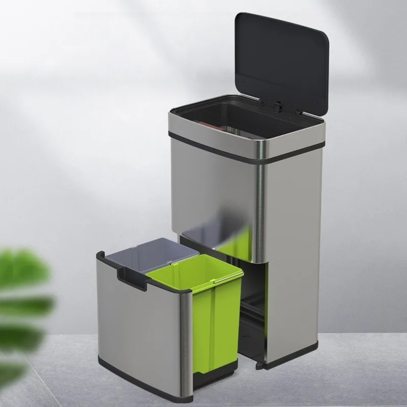 Automatic Sensor Trash Can Smart Stainless Steel Trash Bin Luxury Large Capacity Litter Bin Rectangular Kitchen Dustbin with Lid