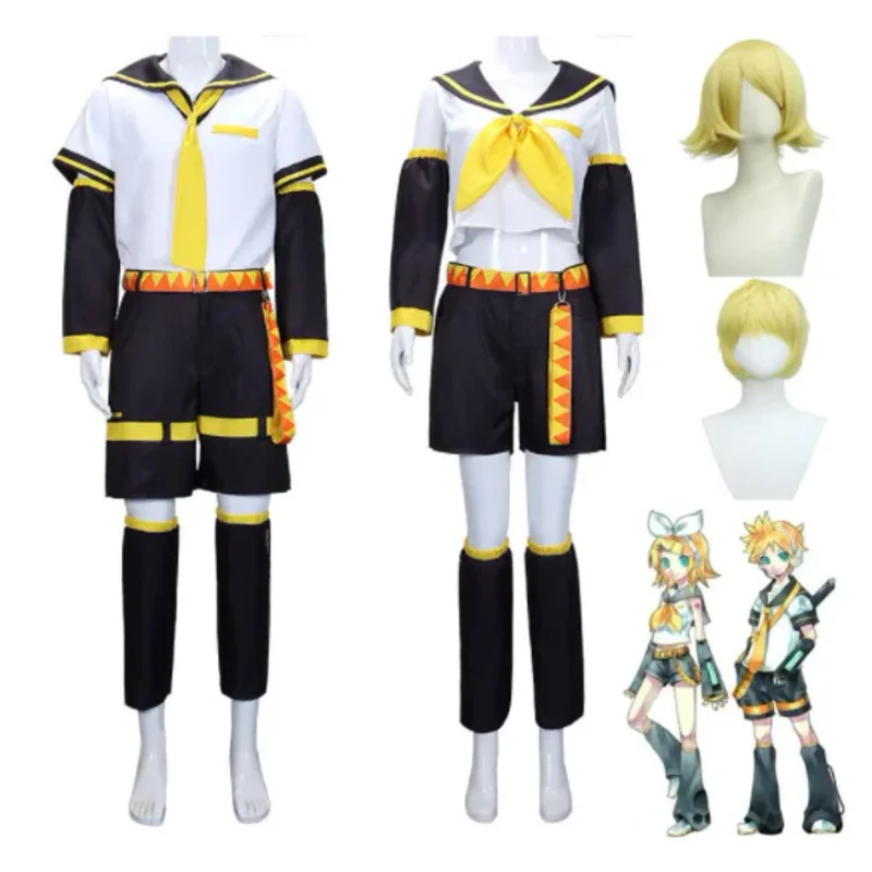 Anime Kcagamine Rin Len Cosplay Costumes Brother Sister Uniform Halloween Party Yellow Wigs Christmas Gifts Tops Pants Clothes