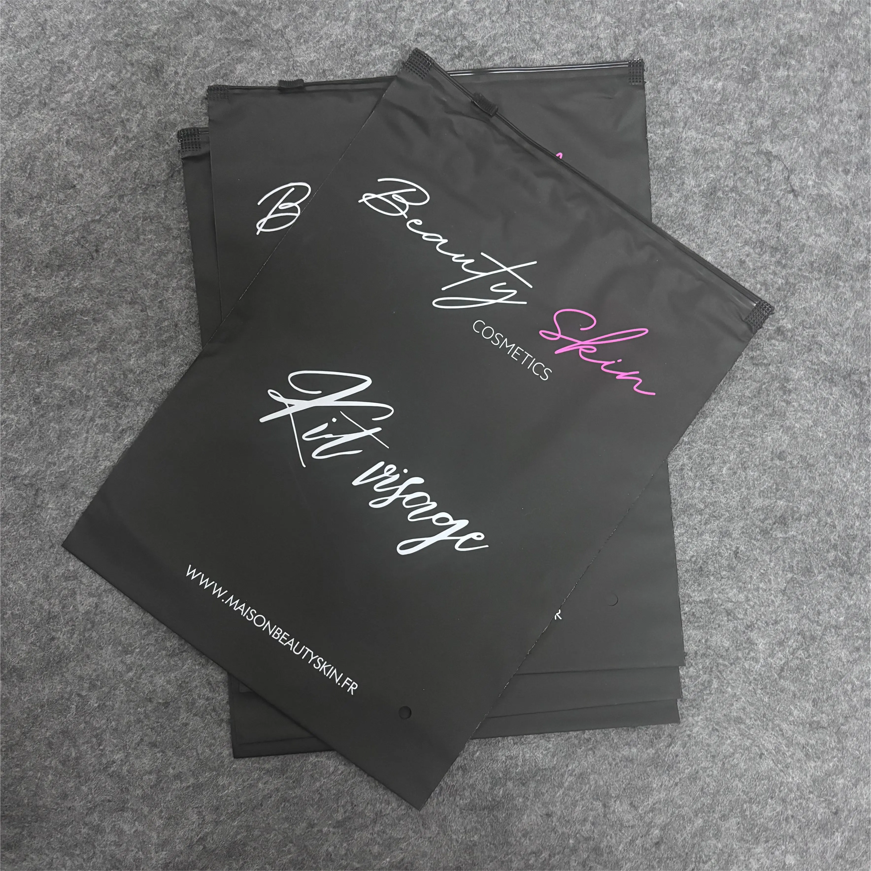 cheap price eco friendly custom print frosted zipper pencil pouch plastic bag,cosmetic packaging bag with black zipperclothes