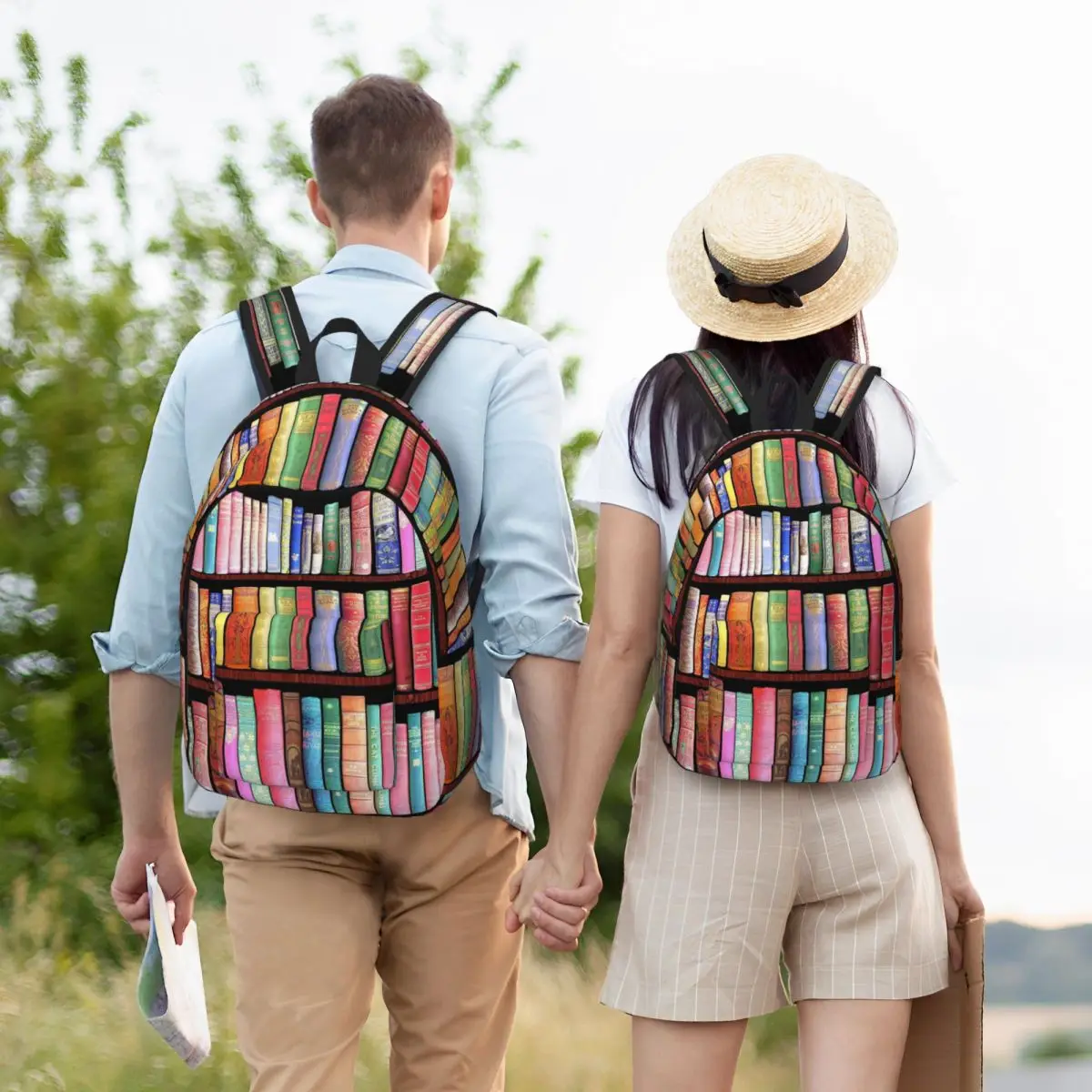 Bookworm Antique Book Library Student Backpack School Bag Hiking Travel Daypack for Men Women Bookbag Shoulder Bags