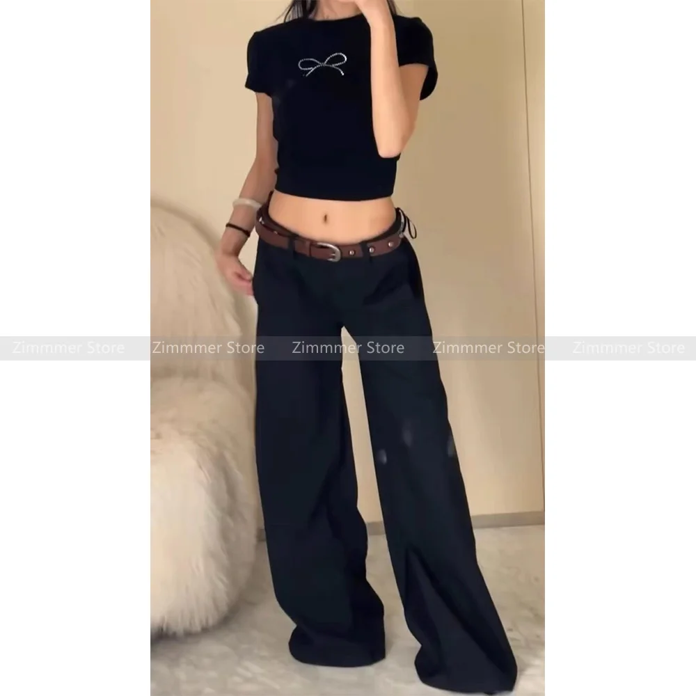 

Black suit wide-legged trousers women 2024 spring new fashionable high waist draped casual drag trousers tide