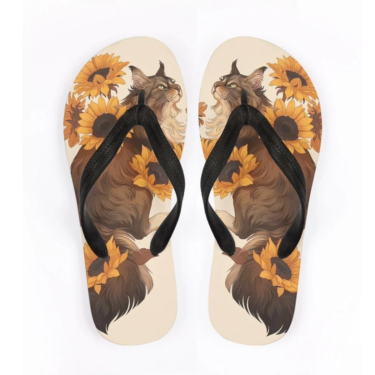 

Lovely Sunflower Cat Cartoon Print Ladies Flip Flops Summer Anti-slip Anti-Odor Comfort House Shoes Beach Seaside Resort Sandals