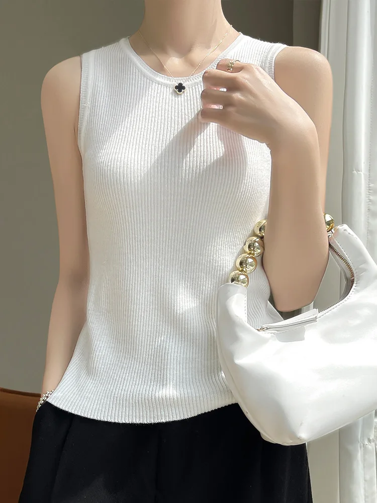 Camiseta sin mangas de punto de lana ajustada para mujer, chaleco con capa Base, correa redonda Ne, novedad de verano, ropa interior Sle Faionable
