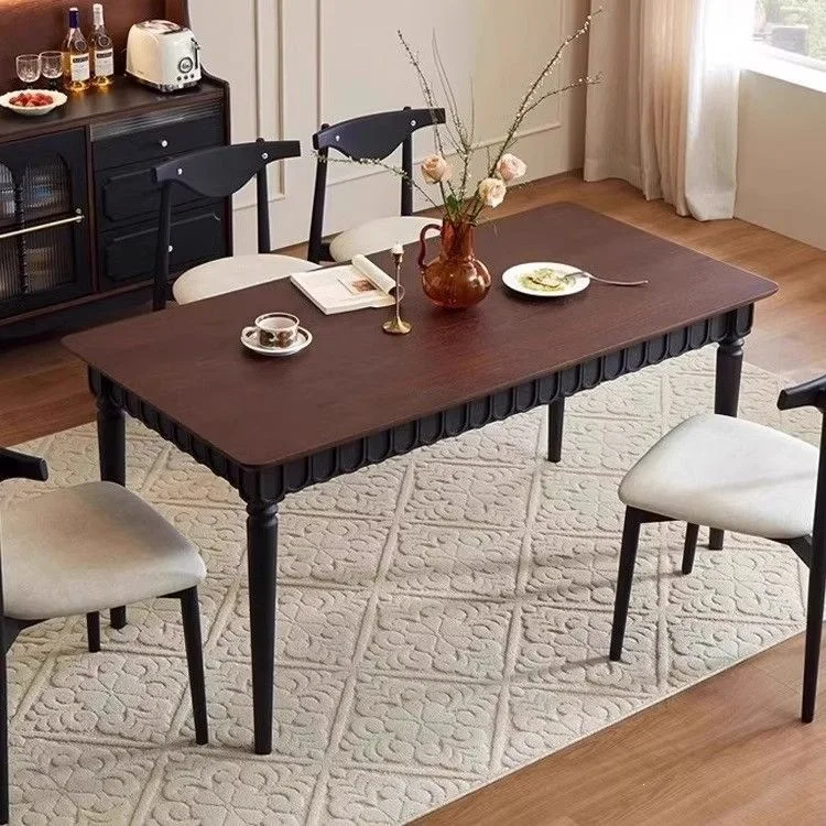 Solid wood folding dining table and chairs, antique French style, household combination, American style, rectangular