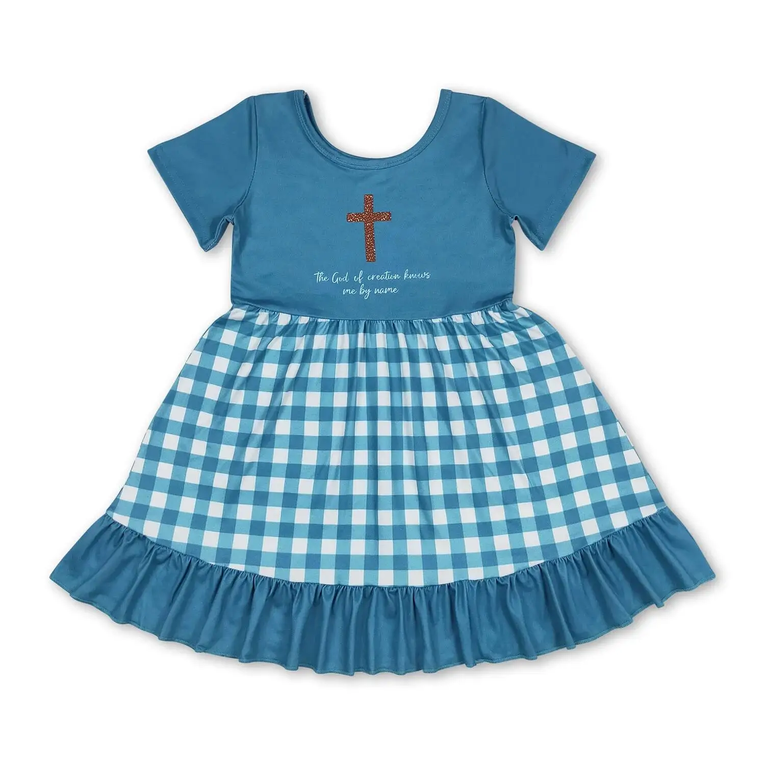 

Baby Girls Plaid Ruffle Short Sleeve Cross Dress Knee-Length Skirt for Little Girls