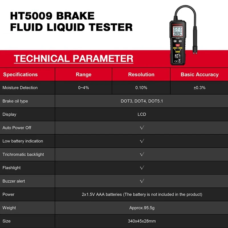 HABOTEST Bremsflüssigkeit Feuchtigkeit Tester Auto Bremsflüssigkeit Flüssigkeit TesterJAS