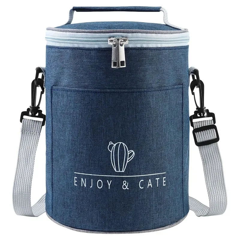 New Office Cooler Lunchbox Circular Portable Waterproof Lunch Bag Food Thermal Box With Shoulder Strap Insulated Case