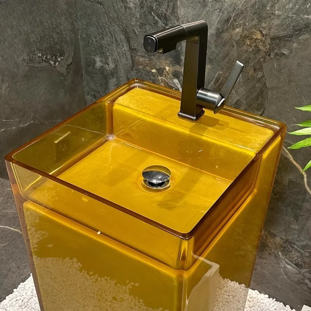 exquisite craftsmanship Transparent yellow square integrated floor-to-ceiling washbasin balcony outdoor home hotel column basin