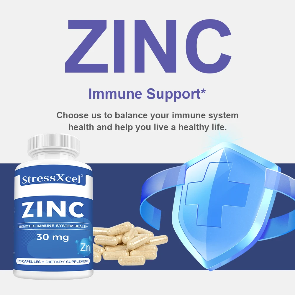 Zinc Capsules 30mg, High Absorption Immune & Respiratory Support, Cell Regeneration, Skin, Bone & Antioxidant Health, Non-GMO