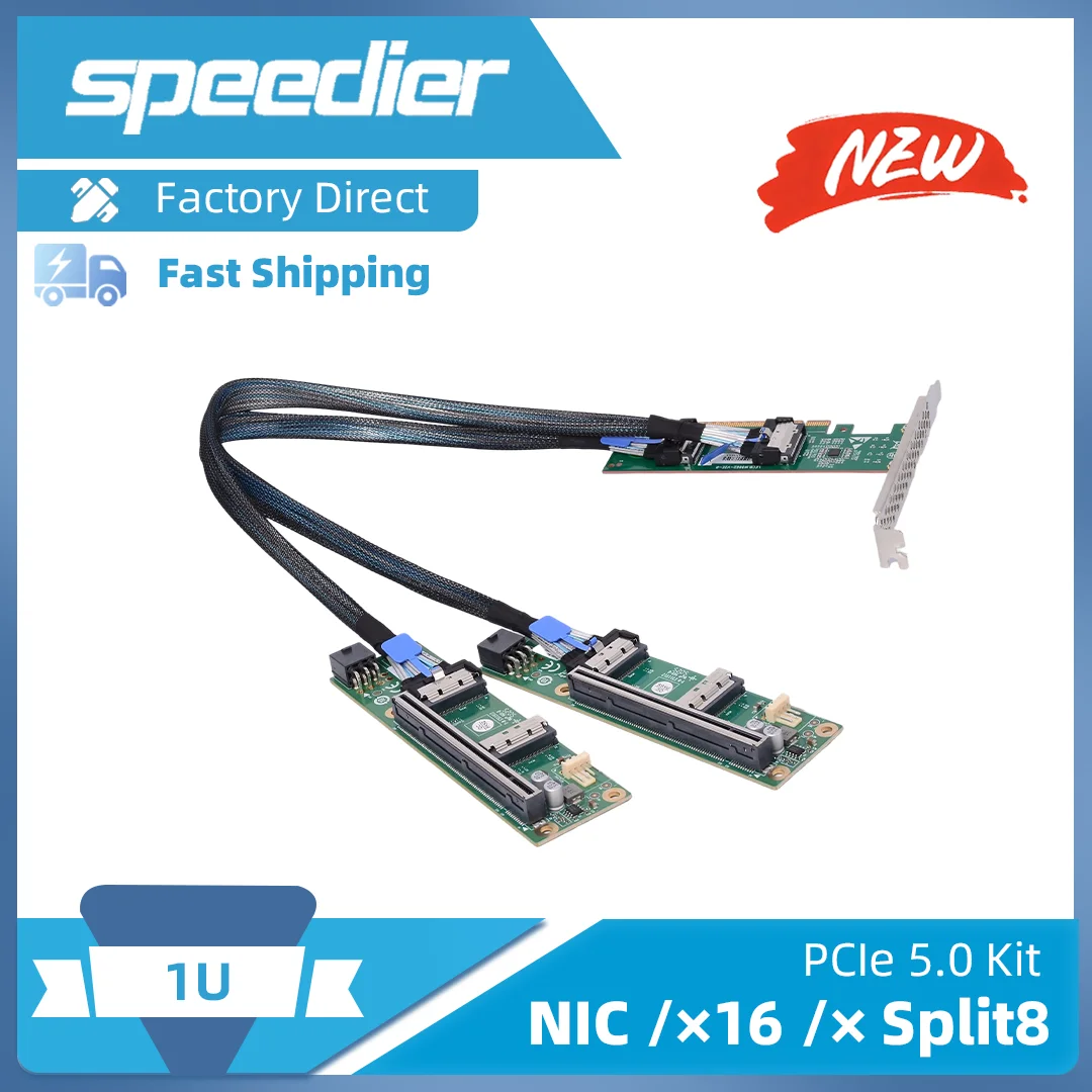 

Riser PCIe 5.0 X16 To MCIO 8i Card 1U External GPU Expansion Split Backplane Kit 50cm Cable for Server Compatible Pci-e 4.0/3.0