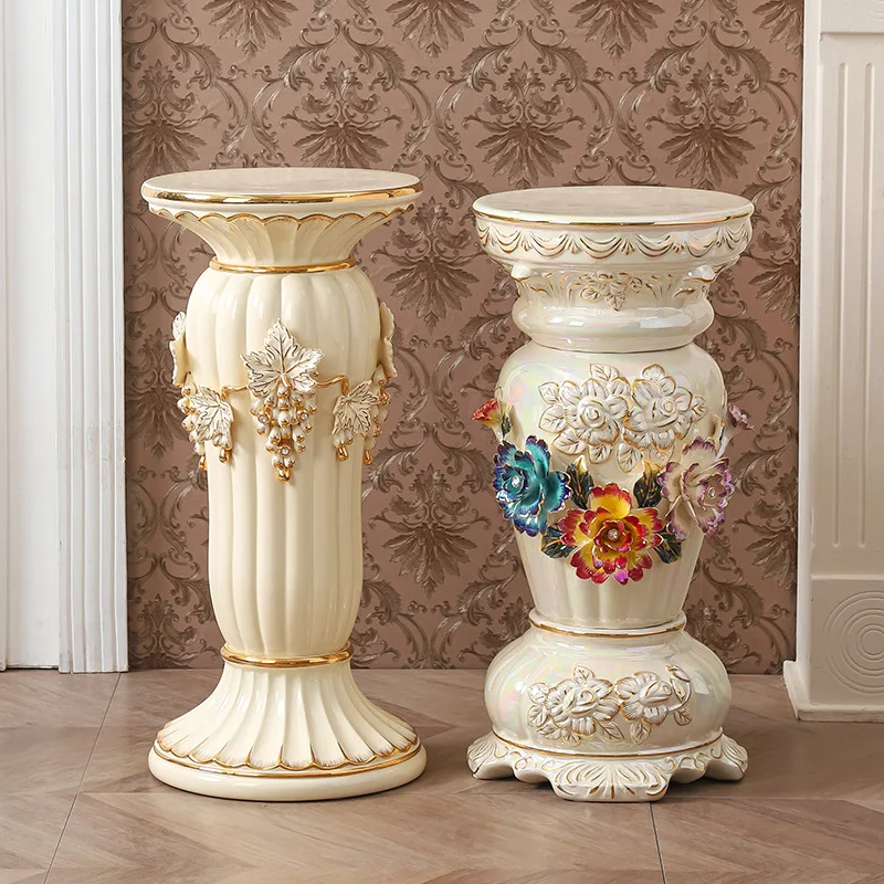 European floor-to-ceiling vase large ceramic Roman pillar ornament living room TV r arrangement decorative flower pot