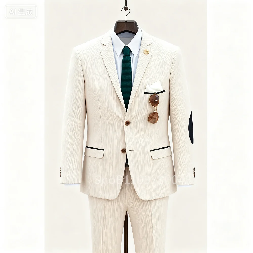 بدلة زفاف رجال الأعمال عالية الجودة 2 قطعة عادية الشق التلبيب السترة السراويل مجموعة أزياء Banque وسيم