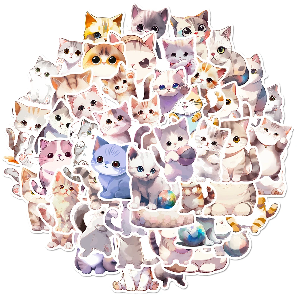 

10/30/50/100pcs Cute Watercolor Cat Animal Graffiti Stickers Decals Laptop Notebook Phone Suitcase Decoration Sticker Kids Toy