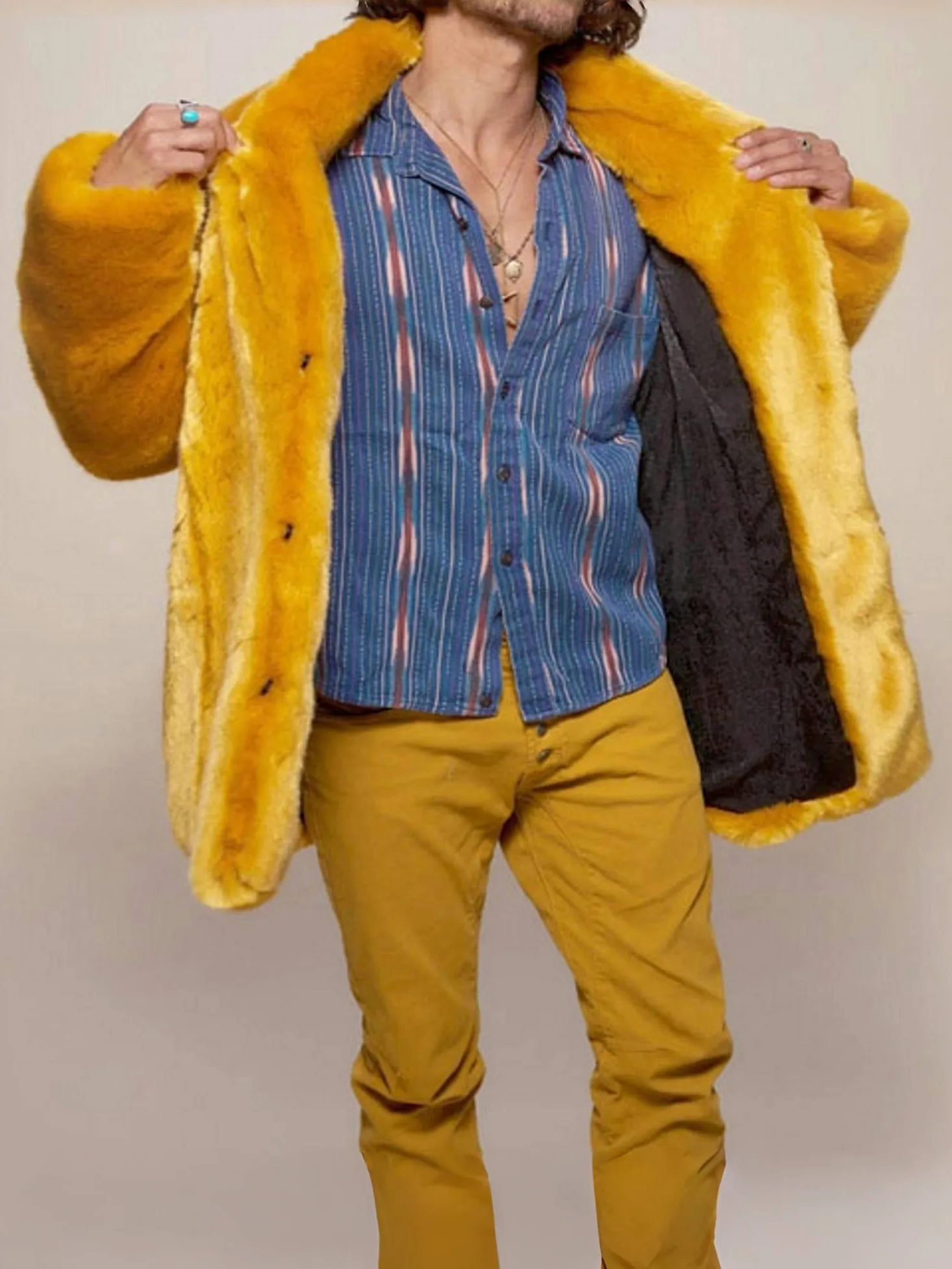 メンズフェイクファーコート,イエロー,ファッショナブル,個性,快適,ラージサイズ