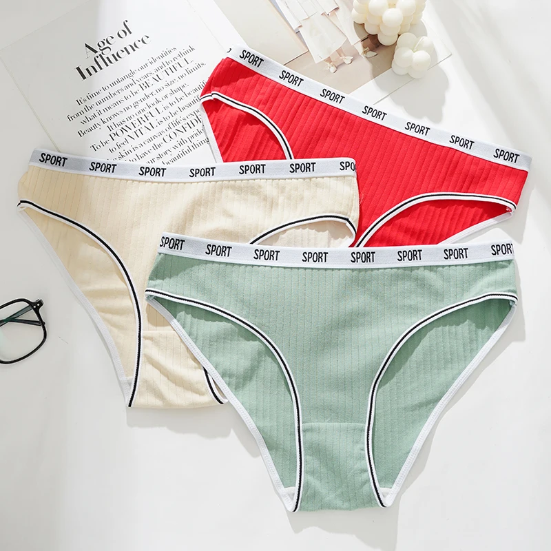 Fashion Letter Women's Underwear Breathable Cotton Triangle Pants Mid Waist Sexy Comfortable Lingerie Bright Cute Girl Briefs