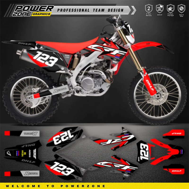 

PowerZone Motorcycle Graphics Adhesive Decals Stickers Kits For HONDA CRF450X 2018 2017-2005 Motocycle Stickers Name Number