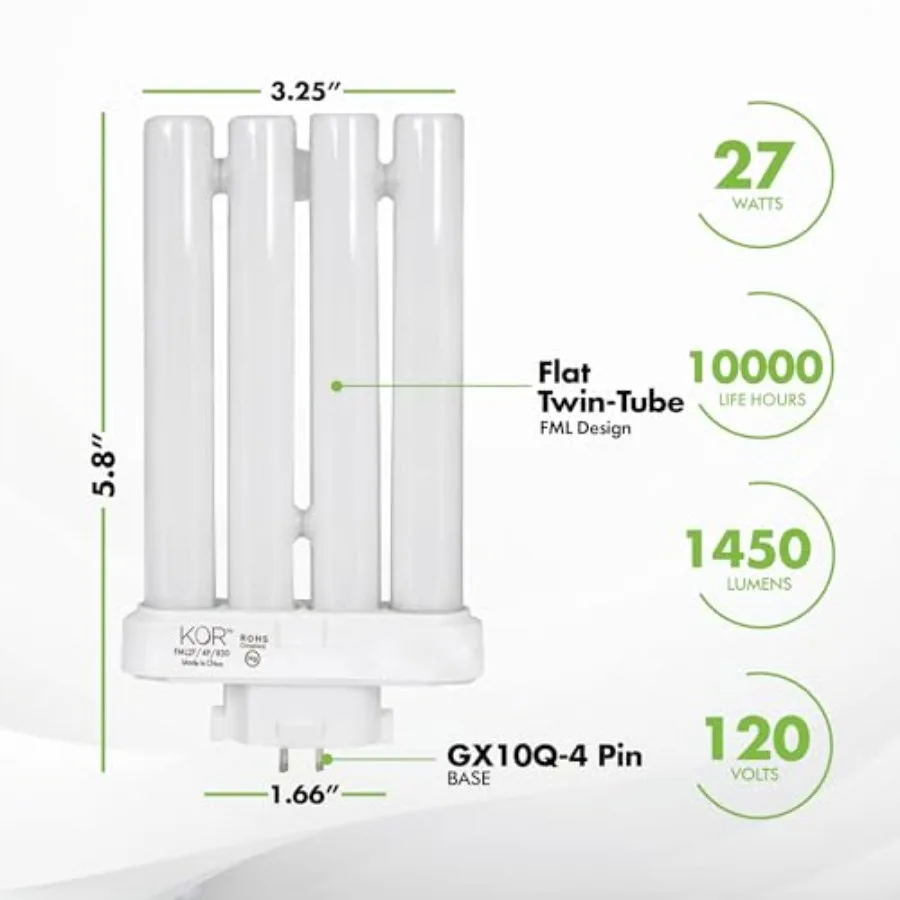 Pack of 2 FML2730K Light Bulbs 27 Watt 4 Pin FML Lamp Replacement Bulb CFL 27W Plugin GX10Q4 Base