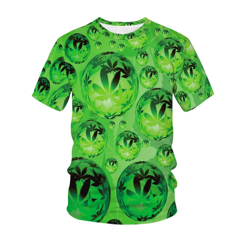 2023 New Green Hemp Leaf T Shirts Weed 3D Printed Men Women Harajuku Tshirt Boy Girl Hip Hop Casual Fashion Oversized Tops Tees