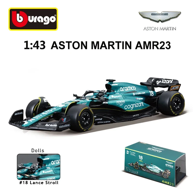 Bburago 1:43 Aston Martin F1 AMR23 Alloy Diecast Car Model Toys 14 Fernando Alonso 18 Lance Stroll Formula 1 Collection Kid Gift