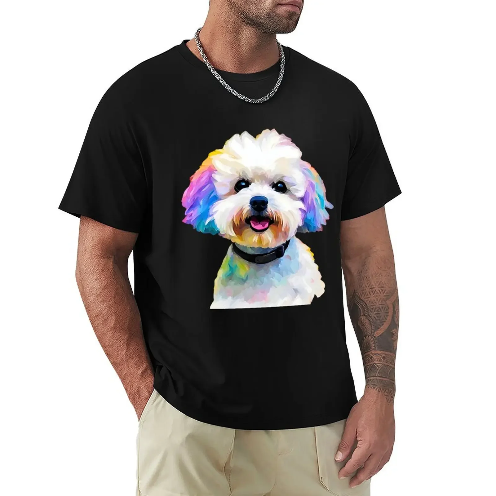 

Bichon Frise Watercolor Portrait T-Shirt cheap stuff plain summer clothes boys animal print Men's t-shirt